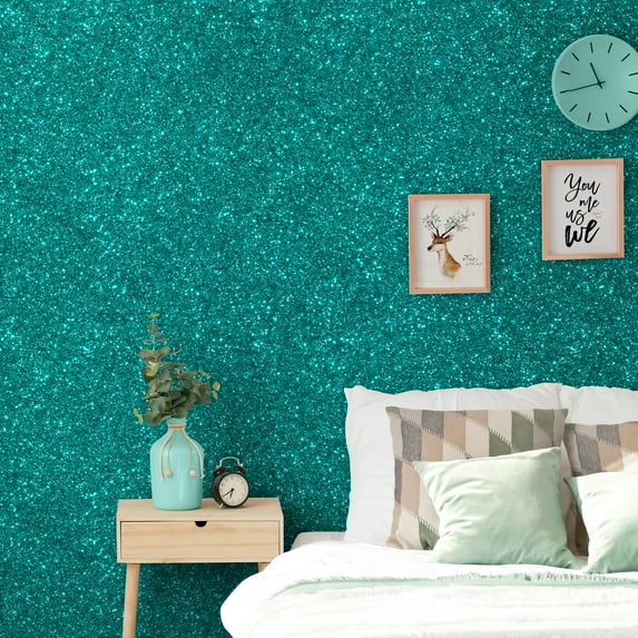 CHIHUT Teal Blue Glitter Wallpaper for Bedroom Blue Sparkle Peel and Stick Wallpaper Removable Fabric Wall Paper Roll for Walls Self Adhesive Glitter Contact Paper for Cabinet Dresser DIY 15.7''x100''