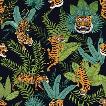 CHIHUT Tropical Wallpaper Peel and Stick Tiger Palm Leaf Wallpaper for Nursery Forest Animal Removable Wallpaper 17.7"x100" Self Adhesive Vinyl Wall Mural Stick and Peel Contact Paper