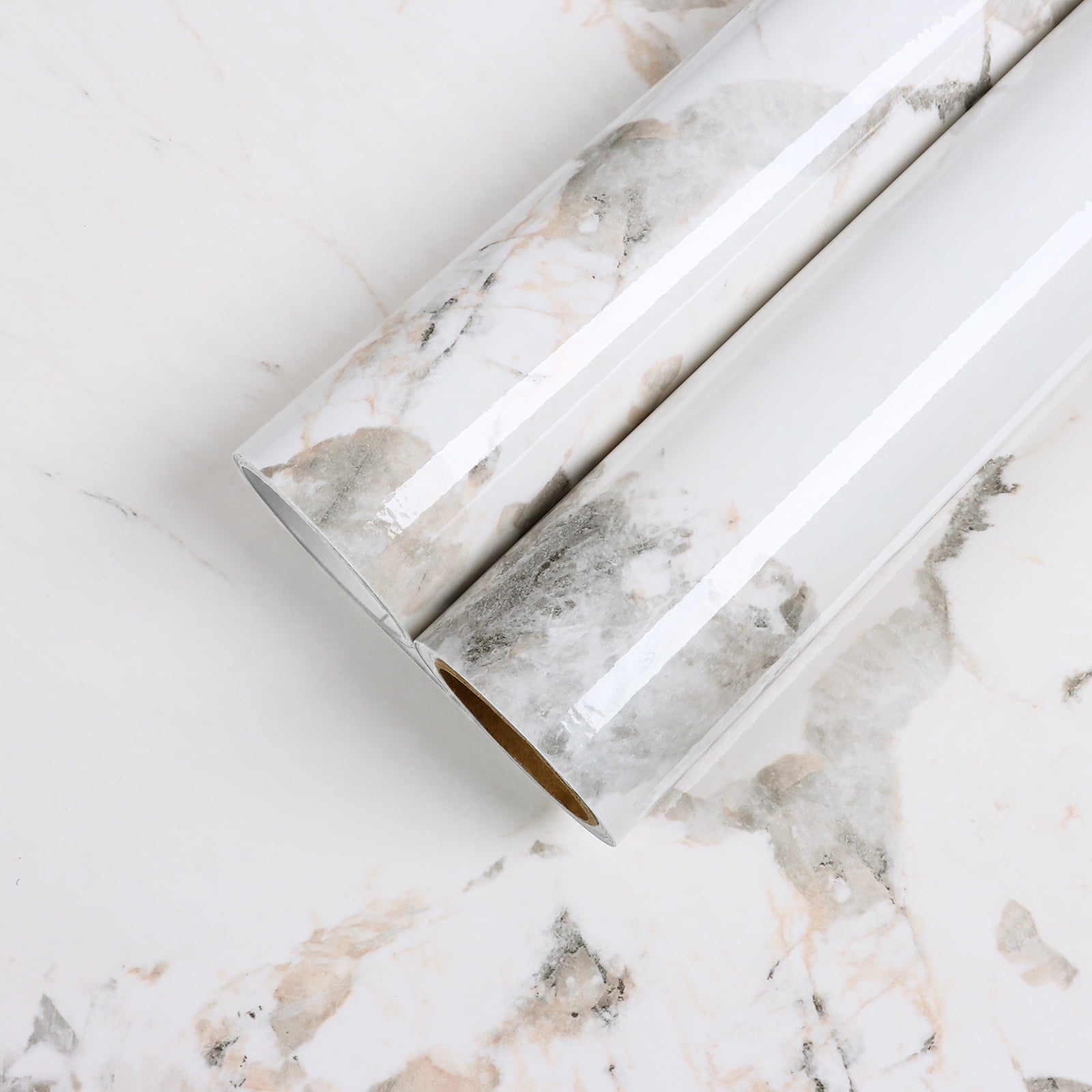 CHIHUT White Marble Peel and Stick Wallpaper for Countertop Waterproof 12"x100" Glossy Self Adhesive Marble Contact Paper for Bathroom Removable Wall Paper Vinyl Roll for Table Cabinet Furniture