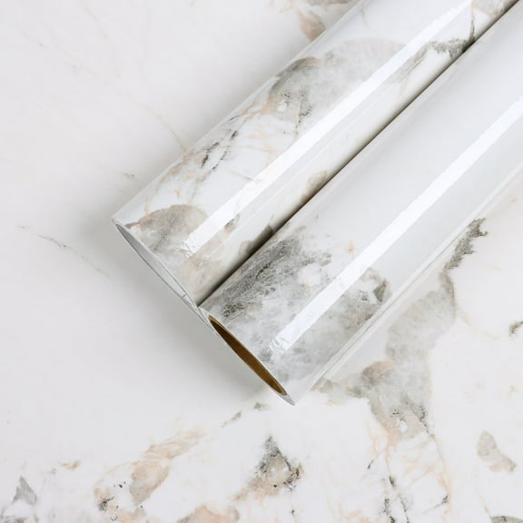 CHIHUT White Marble Peel and Stick Wallpaper for Countertop Waterproof 12"x100" Glossy Self Adhesive Marble Contact Paper for Bathroom Removable Wall Paper Vinyl Roll for Table Cabinet Furniture
