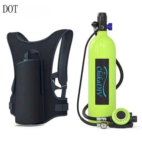 CHIKADIV Mini Scuba Tank (Green), 1.9L Portable Small Diving Tank for Underwater Breathing, Reusable Lung Diving Cylinder up to 30 Min Dive Time, Diving Tanks with Backpack for Underwater Recreation