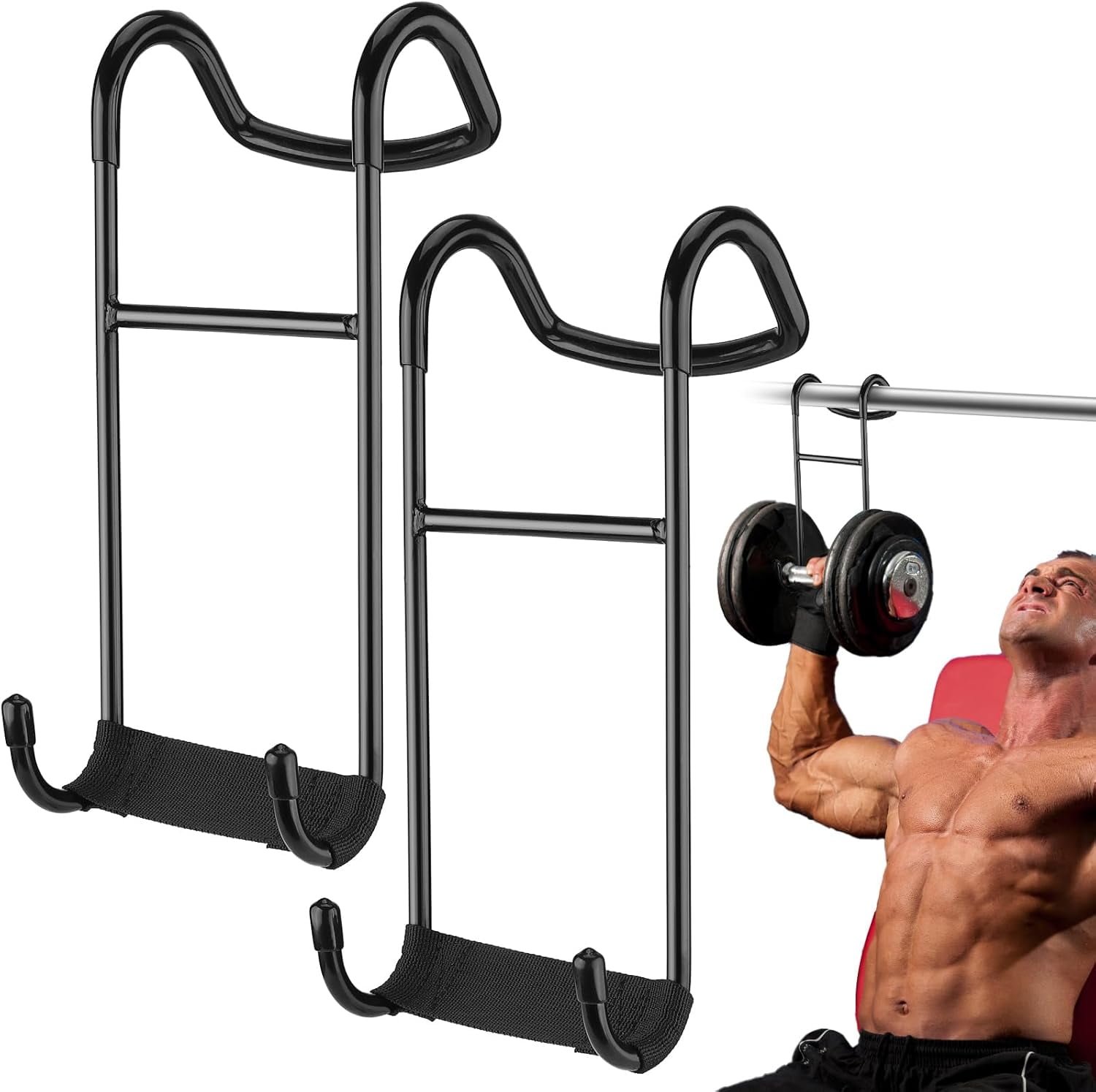 CHIKANSTORE 2-Pack Dumbbell Spotter Hooks, Heavy Power Dumbbells Rack Attachments for Dumbbell Bench Press Hold Up 225LB, Safety Connector for Hanging Dumbbells to Barbells for Chest Workout