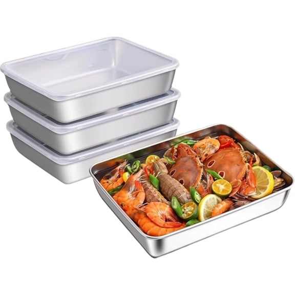 CHIKANSTORE 3PCS Stainless Steel Food Containers with Clear Lids, Stackable Snack Storage Boxes, Meat Keeper for Refrigerator or Picnic, BBQ Party, Office, Gym Lunch