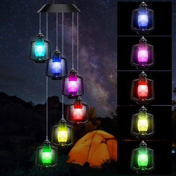 CHIKANSTORE Solar-Powered Color-Changing Lantern Wind Chime - LED Light Wind Mobile for Garden, Patio, Deck, Yard, Home Decor - for Mother's Day, Christmas, and Unique Outdoor Gifts