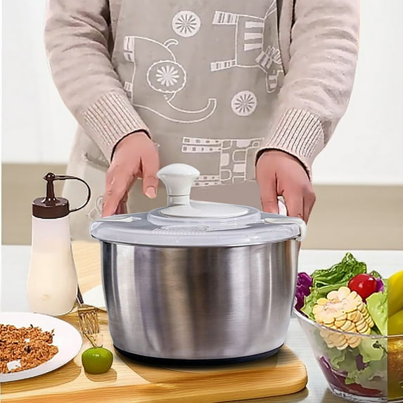 CHIKANSTORE Stainless Steel Salad Spinner, 5L Multi-Use Lettuce Spinner with PP Lid, Large Vegetable Washer with Non- Base, Fruit Washer, Vegetable Dryer, Dishwasher Safe
