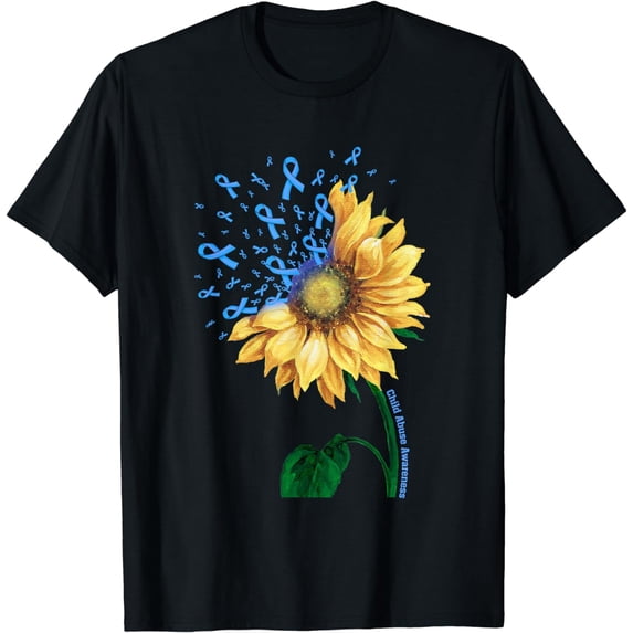 CHILD ABUSE AWARENESS Sunflower Light Blue Ribbon Fighter T-Shirt