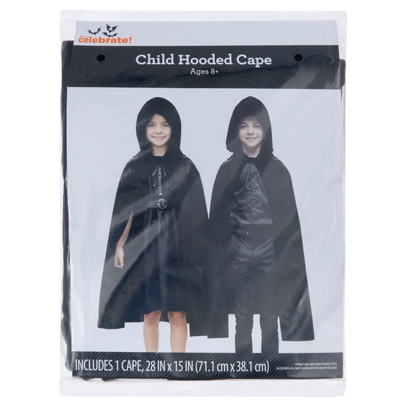 Hooded Cape Costume Accessory for Children, Black, One Size, Halloween by Way To Celebrate