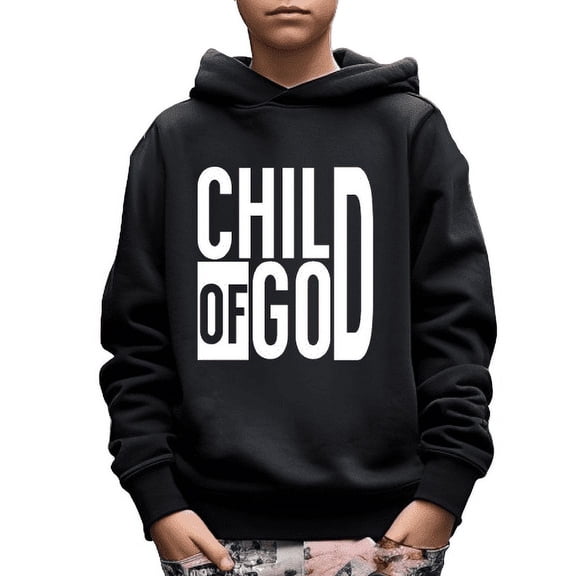 CHILD OF GOD Print Long Sleeve Casual Hoodie For 5-14T Big Boy's Comfy Loose Pullover Sweatshirt For Spring Fall Outdoor