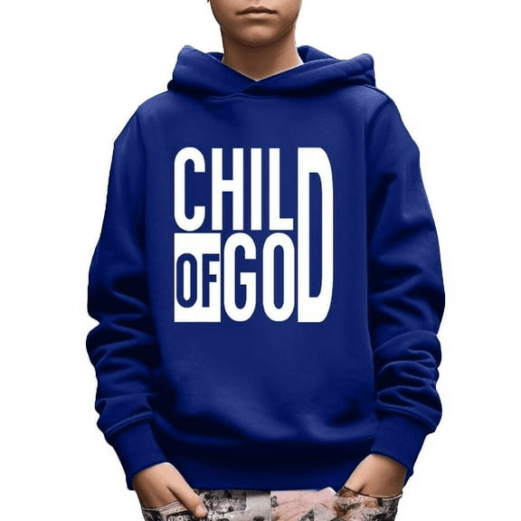 CHILD OF GOD Print Long Sleeve Casual Hoodie For 5-14T Big Boy's Comfy Loose Pullover Sweatshirt For Spring Fall Outdoor