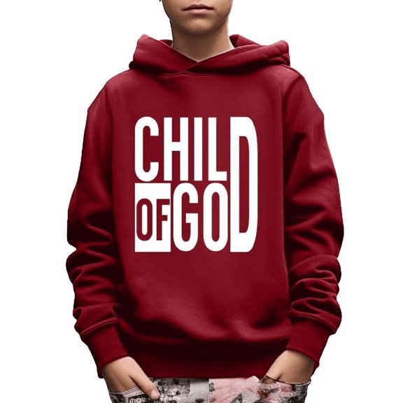 CHILD OF GOD Print Long Sleeve Casual Hoodie For 5-14T Big Boy's Comfy Loose Pullover Sweatshirt For Spring Fall Outdoor