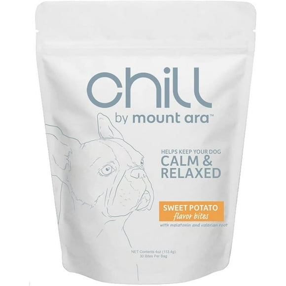 CHILL Bites Calming Dog Treats for Relaxation, Made with Sweet Potato, Valerian Root, & Melatonin for Dogs, Helps Reduce Anxiety