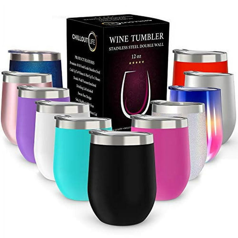 CHILLOUT LIFE 12 oz Stainless Steel Tumbler with Lid & Gift Box - Wine  Tumbler Double Wall Vacuum Insulated Travel Tumbler Cup for Coffee, Wine,  Cocktails, Ice Cream, Powder Coated Tumb 