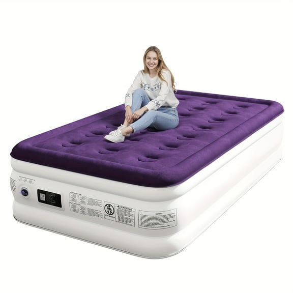 CHILLSUN Twin Air Mattress with Built-In Pump for Guest & Home, 16" Inflatable Blow Up Mattress with Carrying Bag for Camping, Air Bed with Sturdy Construction, Portable Sleeping Solution