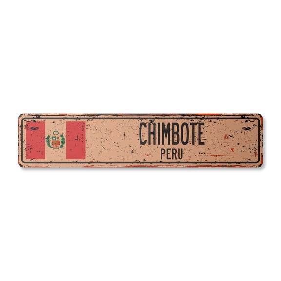 CHIMBOTE PERU Vintage Aluminum Street Sign Peruvian flag city country road rustic metal tin wall gift | Indoor/Outdoor | 18" Wide