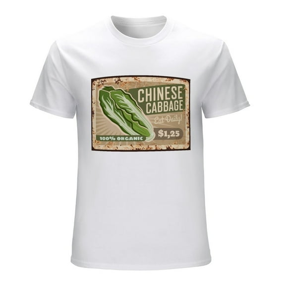 CHINESE CABBAGE Men’s T-Shirt 100% Cotton Casual Short Sleeve Tops Gift Tee White S