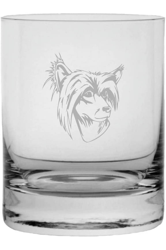 CHINESE CRESTED Dog Themed Etched 10.25oz Crystal Rocks Whisky Glass