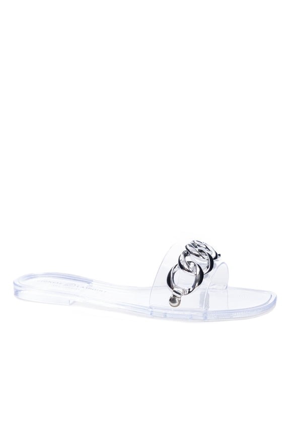 Womens Clear Chain Comfort Midsummer Open Toe Block Heel Slip On Sandals Shoes 7