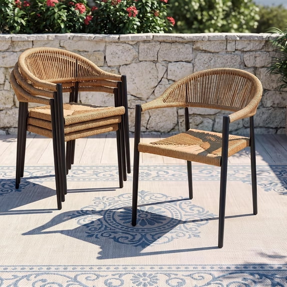 CHINNLUU 4 Pcs Patio Dining Chairs, Stackable Aluminum Woven Rope ...