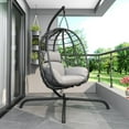 thumbnail image 1 of CHINNLUU Hanging Egg Chair with Stand, Outdoor Indoor Wicker Swing Chair with Cushions, 350lbs Capacity Patio Hammock Chair for Backyard, Balcony, Light Gray, 1 of 9
