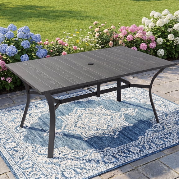 CHINNLUU Metal Outdoor Dining Table for 6,Rectangular Patio Dining Table with Adjustable Umbrella Hole,All-Weather Black Outdoor Patio Table for Porch, Garden -(63“ x 37.8” Black)