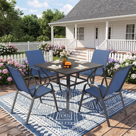 CHINNLUU Outdoor Dining Set for 4,5pcs Patio Table and Chairs Set with Adjustable Umbrella Hole,Heavy Duty 37.8”x37.8” Metal Dining Table and Stackable Patio Chair for Yard, Garden, Porch