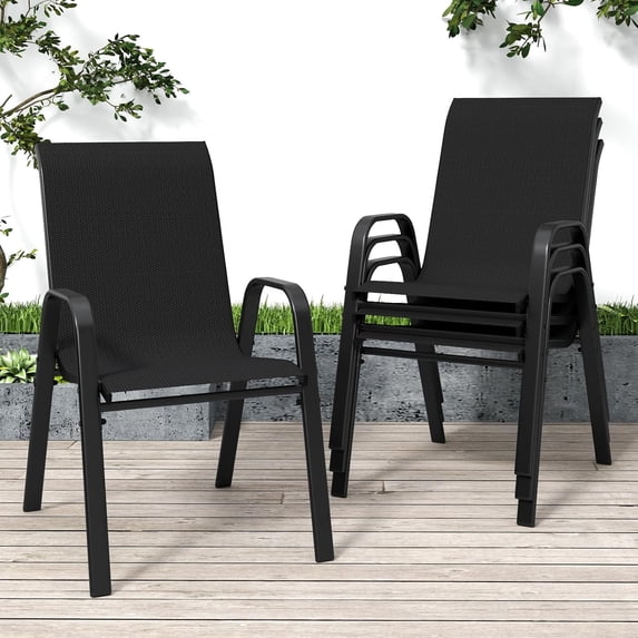 CHINNLUU Patio Chairs Set of 4, Stackable Outdoor Dining Chairs for All Weather Textilene Fabric & Metal Frame, Outdoor Chairs Set for Backyard Deck Garden