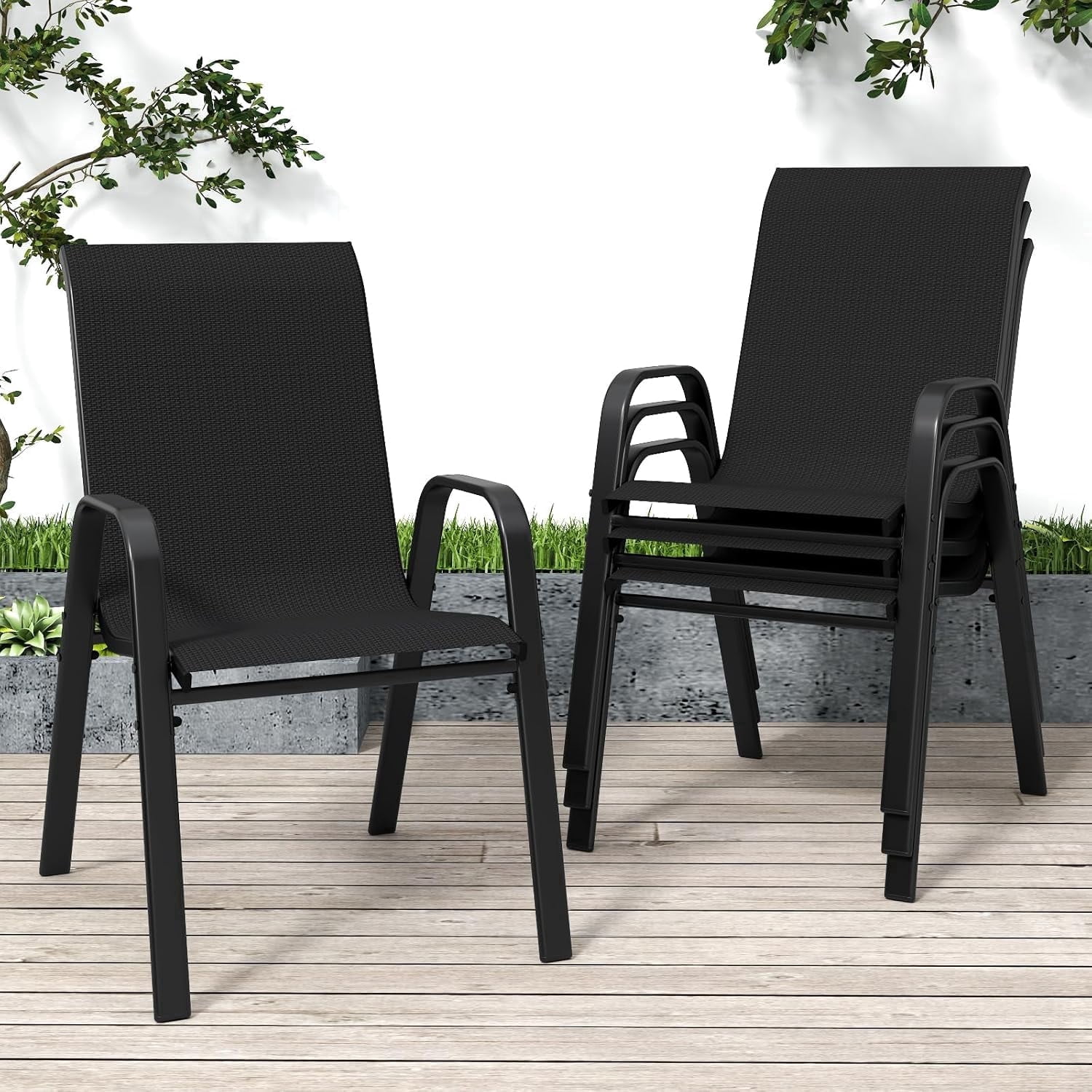 CHINNLUU Patio Chairs Set of 4, Stackable Outdoor Dining Chairs for All ...