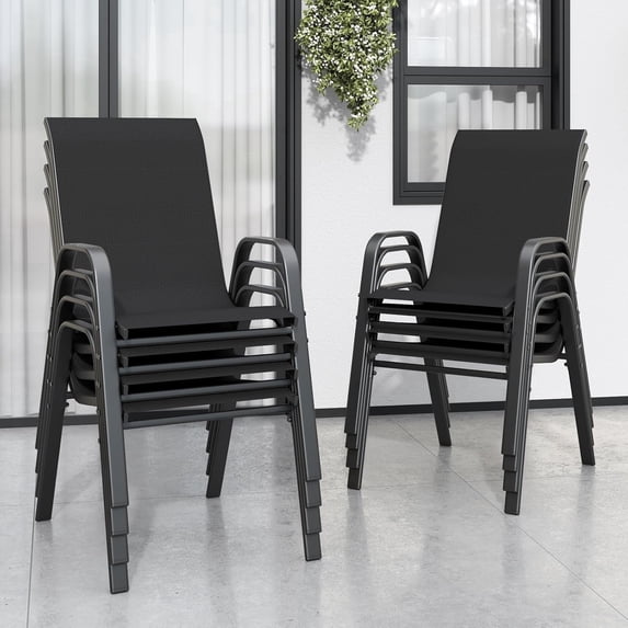 CHINNLUU Patio Chairs Set of 8, Stackable Outdoor Dining Chairs for All Weather Textilene Fabric & Metal Frame, Outdoor Chairs Set for Backyard Deck Garden