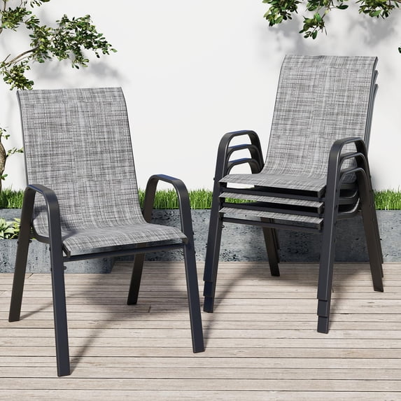 CHINNLUU Patio Dining Chairs Set of 4 Outdoor Stackable Dining Chairs for All Weather 330lbs Capacity Heavy Duty Metal Frame Patio Furniture for Backyard Garden Poolside (Gray)