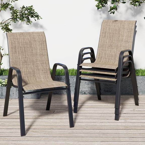 CHINNLUU Patio Dining Chairs Set of 4 Outdoor Stackable Dining Chairs for All Weather 330lbs Capacity Heavy Duty Metal Frame Patio Furniture for Backyard Garden Poolside (Brown)