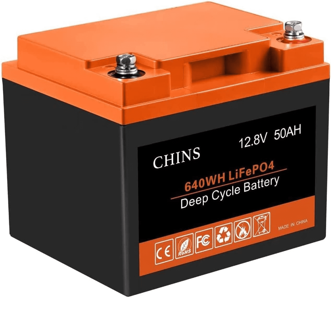 CHINS Lithium Iron 12V 50Ah LiFePO4 Battery, Built-in 50A BMS for