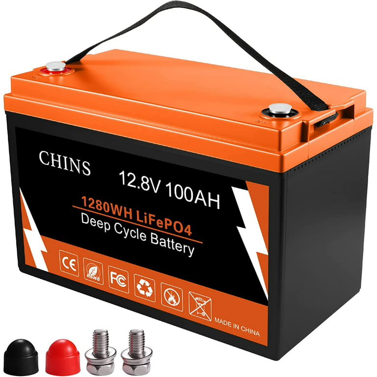 CHINS Smart LiFePO4 Lithium Iron Battery 12.8V 100Ah for Boat Fishing