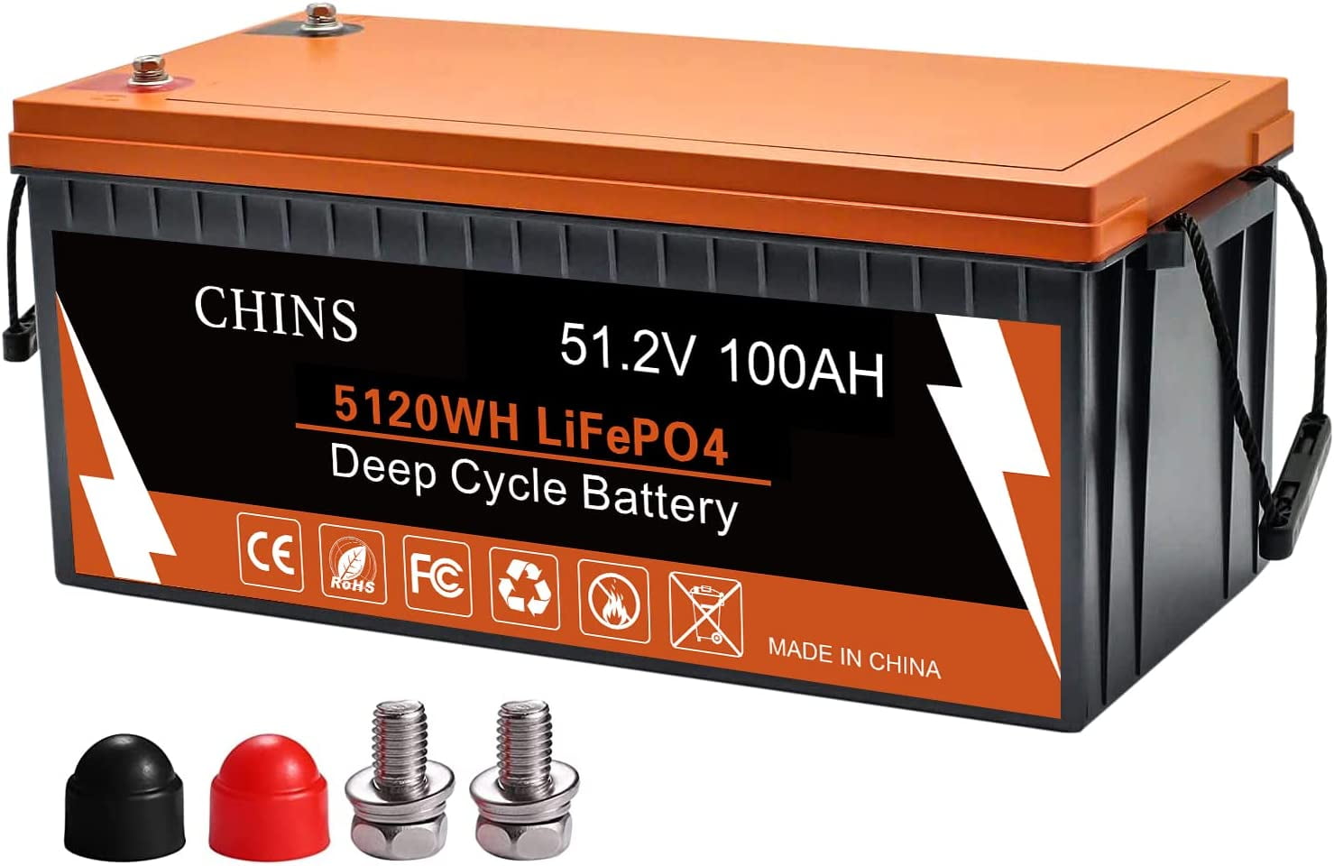 CHINS Bluetooth 48V 100AH LiFePO4 Lithium Battery, Built-in 100A