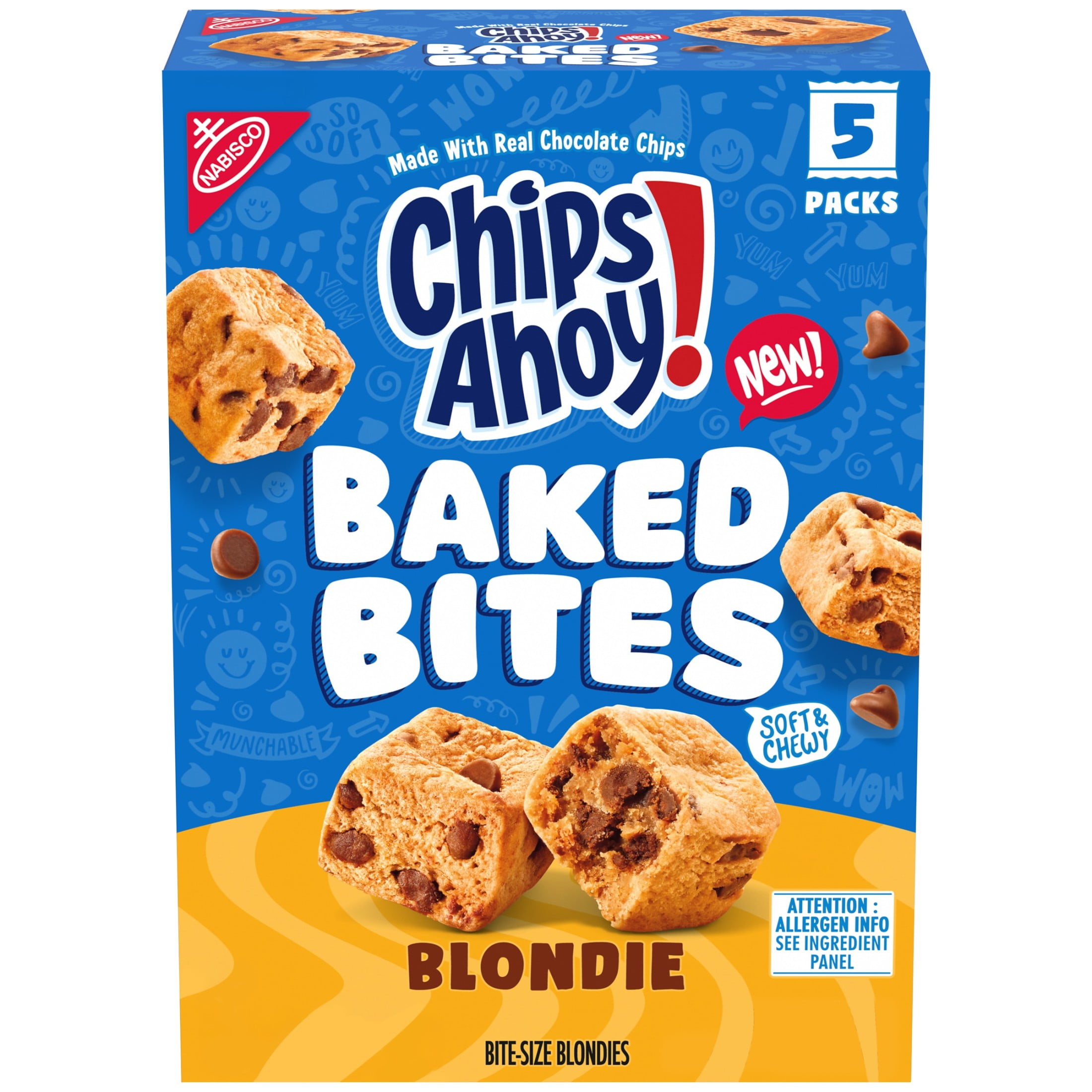 CHIPS AHOY! Chocolate Chip Cake Bites, Baked Blondie, 5 - 1.5 oz Packs Shelf Stable Cardboard Box
