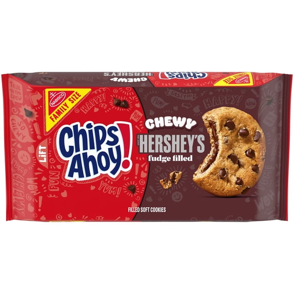 CHIPS AHOY! Chewy Hershey's Fudge Filled Soft Fudgy Chocolate Chip Cookies, Family Size, 14.85 oz