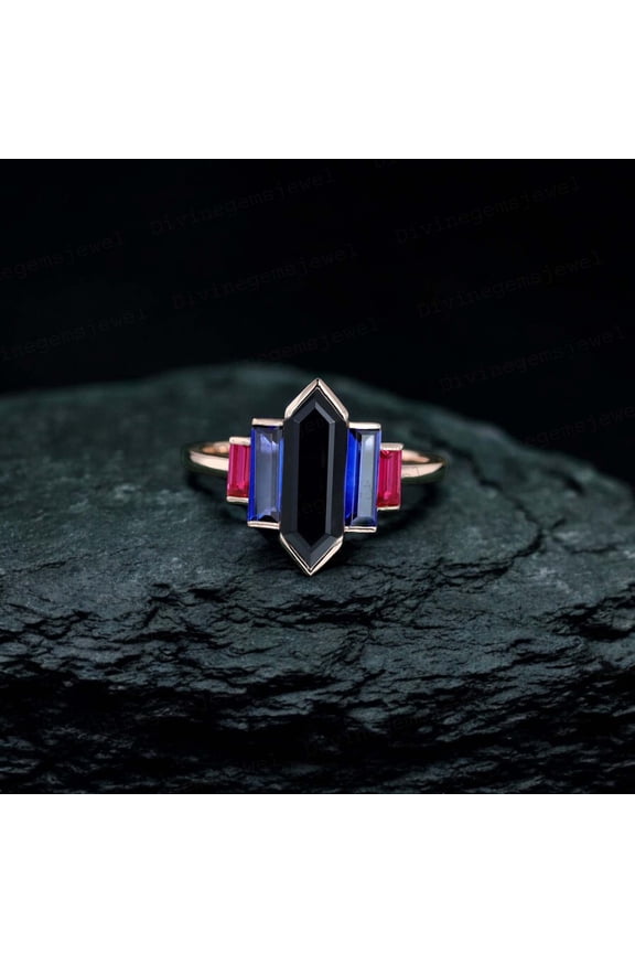 12X5 MM/ Natural Onyx Women Wedding Ring Sapphire Ruby Stacking Ring Rose Gold Personalized Gift Jewelry Unique Statement Ring