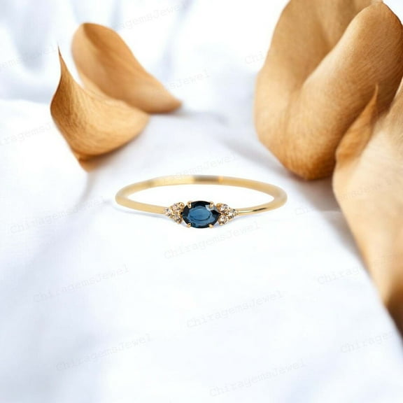 CHIRAGEMSJEWEL 1ct / 7X5MM Oval Shape Teal Sapphire Engagement Ring , September Birthstone Art Deco Diamond Cluster Ring Gift for Wife