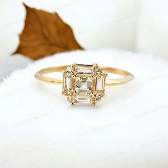 CHIRAGEMSJEWEL 3.5MM / 1ct Square And Baguette Cut Moissanite Halo Ring , Art Deco Enagagement Wedding Ring Gift for Wife