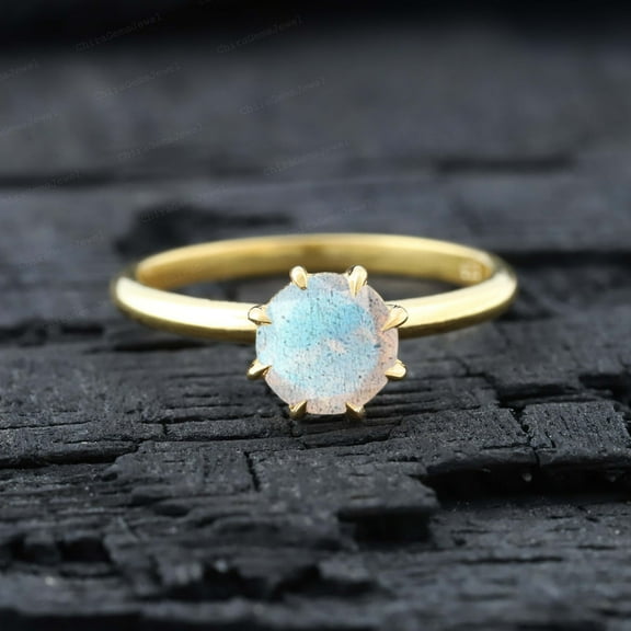 CHIRAGEMSJEWEL 5MM / 1 ct Round Shape Labradorite Solitaire Ring , Prong Setting Single Gemstone Ring Proposal Gift for Wife