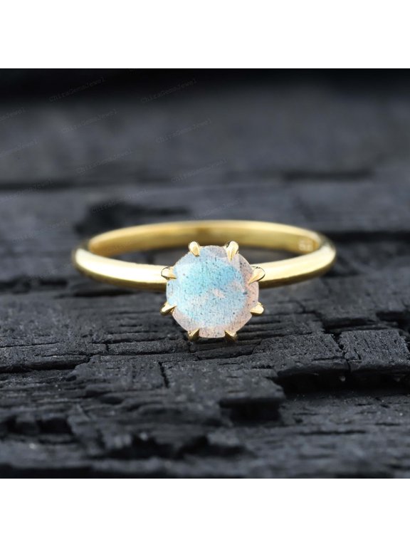 5MM / 1 ct Round Shape Labradorite Solitaire Ring , Prong Setting Single Gemstone Ring Proposal Gift for Wife