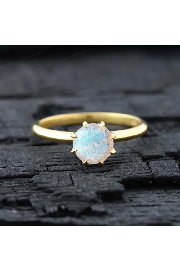 5MM / 1 ct Round Shape Labradorite Solitaire Ring , Prong Setting Single Gemstone Ring Proposal Gift for Wife