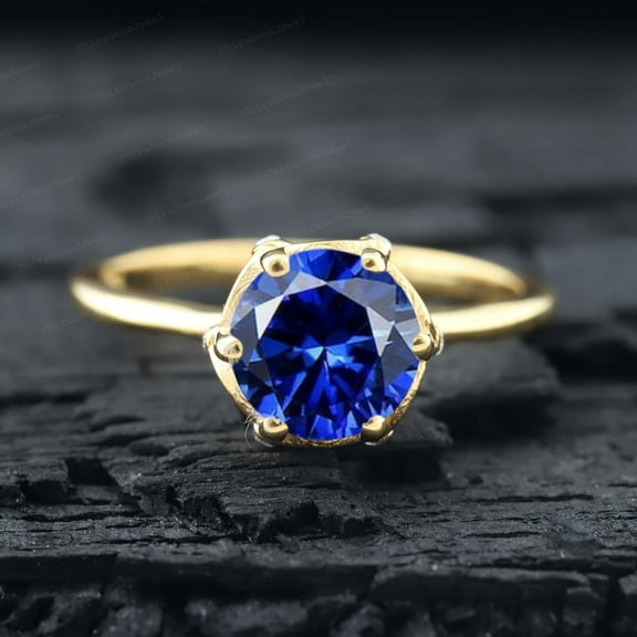 CHIRAGEMSJEWEL 6 MM / 1 Ct Round Shape Sapphire Engagement Ring , Blue Gemstone Solitaire Ring Christmas Gift for Wife