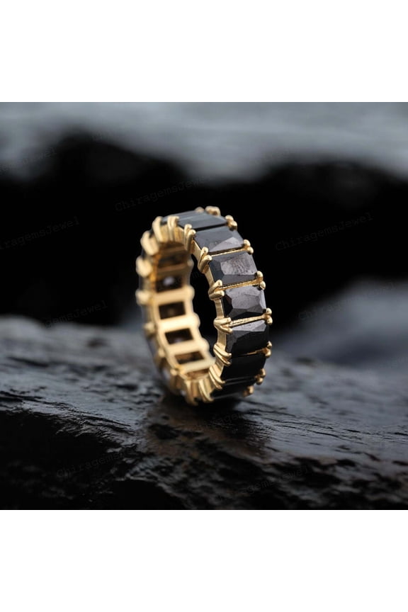 6X4MM / 1 ct Baguette Cut Moss Agate Bridal Wedding Band, Natural Gemstone Full Eternity Band Gift for Love