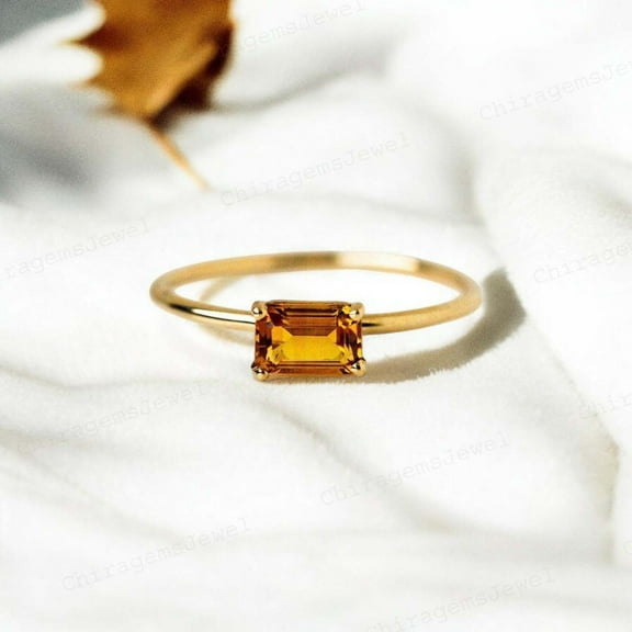 CHIRAGEMSJEWEL 7X5MM / 0.5ct Emerald Cut Citrine Engagement Solitaire Ring - November Birthstone Promise Jewelry Gift for Wife