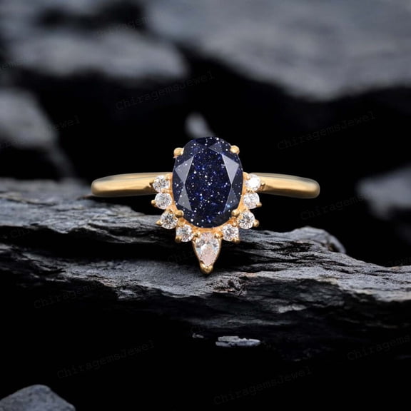 CHIRAGEMSJEWEL 7X5MM / 1ct Oval Cut Sandstone Girlfriend Propsal Ring - Diamond Half Halo Ring Promise Gift for Mother
