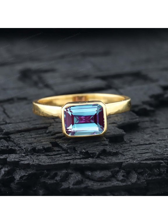 8X6MM / 1.5 Ct Alexandrite Proposal Ring - June Birthstone Solitaire Ring Bezel Setting Purple Gemstone Gift For Love