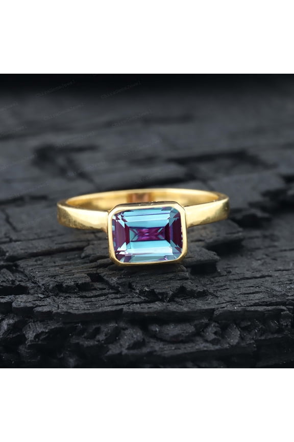 8X6MM / 1.5 Ct Alexandrite Proposal Ring - June Birthstone Solitaire Ring Bezel Setting Purple Gemstone Gift For Love