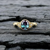 CHIRAGEMSJEWEL Alexandrite & Diamond Engagement Ring - 1.5 ct / 8X6MM June Birthstone Art Deco Jewelry Birthday Gift for Wife