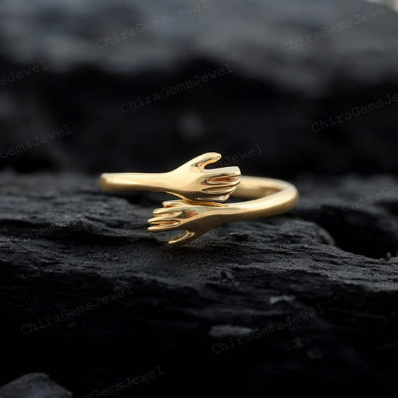 CHIRAGEMSJEWEL Yellow Gold Plated Hug Ring, Women Fine Jewelry, Adjusted Rings Fashionable Gift for Girlfriend
