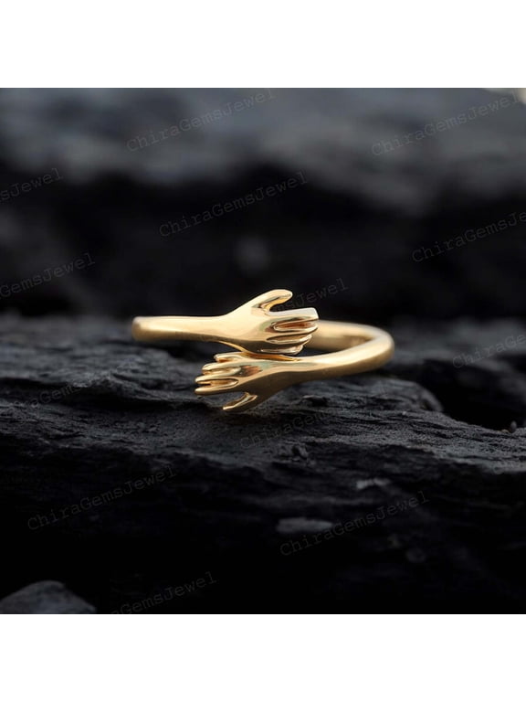 Yellow Gold Plated Hug Ring, Women Fine Jewelry, Adjusted Rings Fashionable Gift for Girlfriend